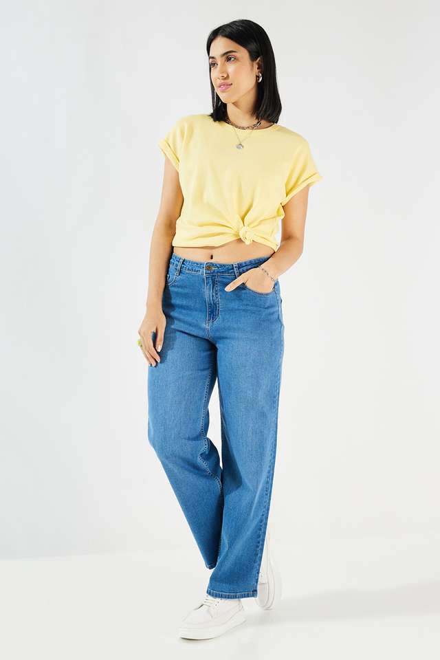 Solid-Cotton-Round-Neck-Women-s-Top