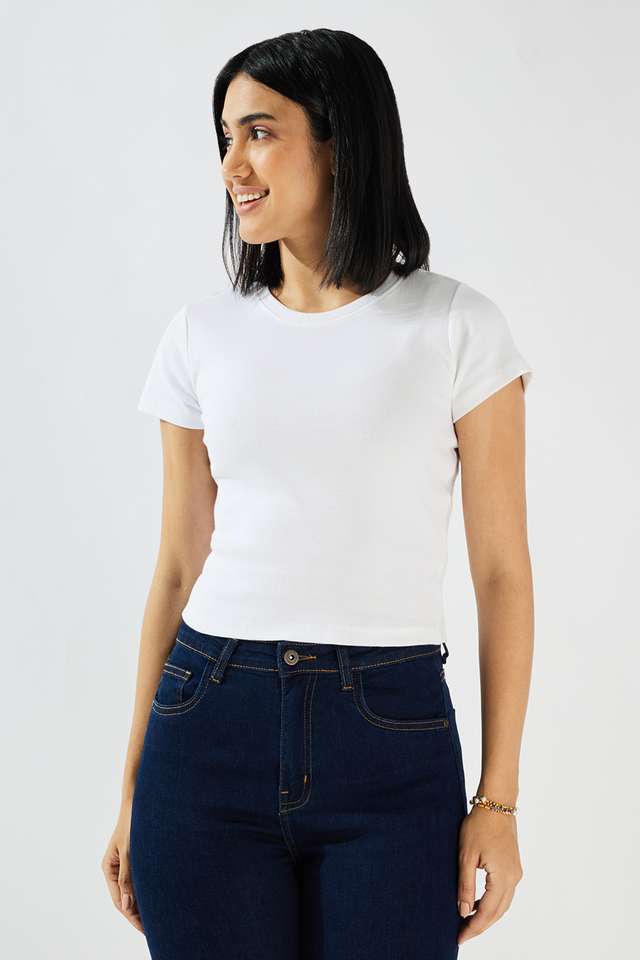 Solid-Cotton-Round-Neck-Women-s-Top