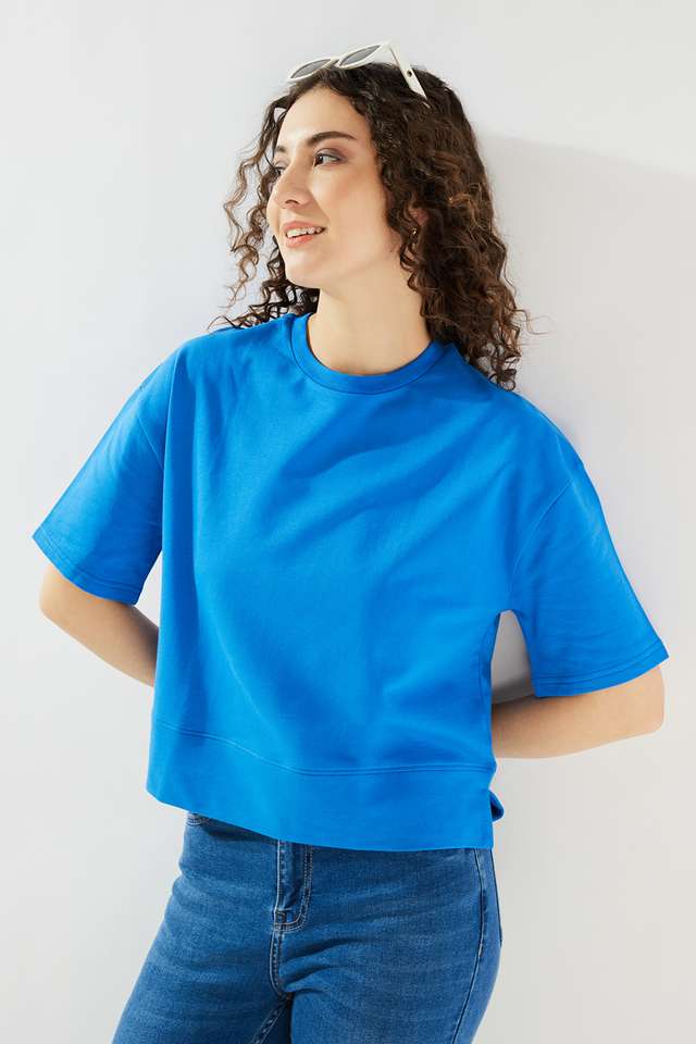Solid-Cotton-Round-Neck-Women-s-Top