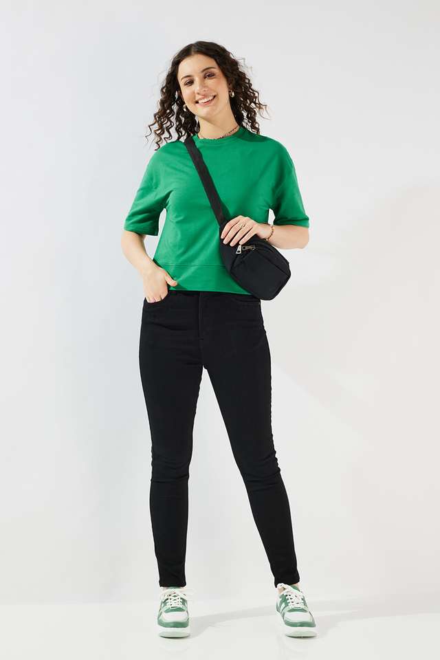 Solid-Cotton-Round-Neck-Women-s-Top