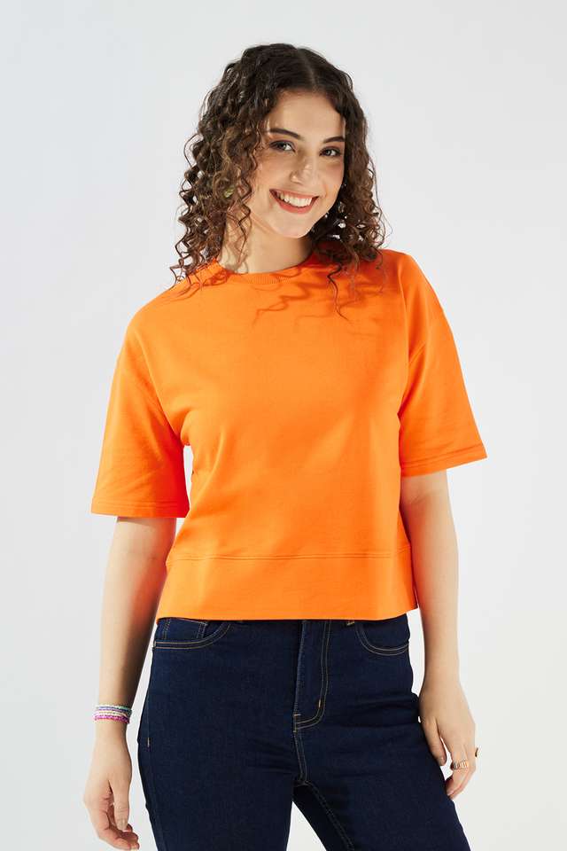 Solid-Cotton-Round-Neck-Women-s-Top