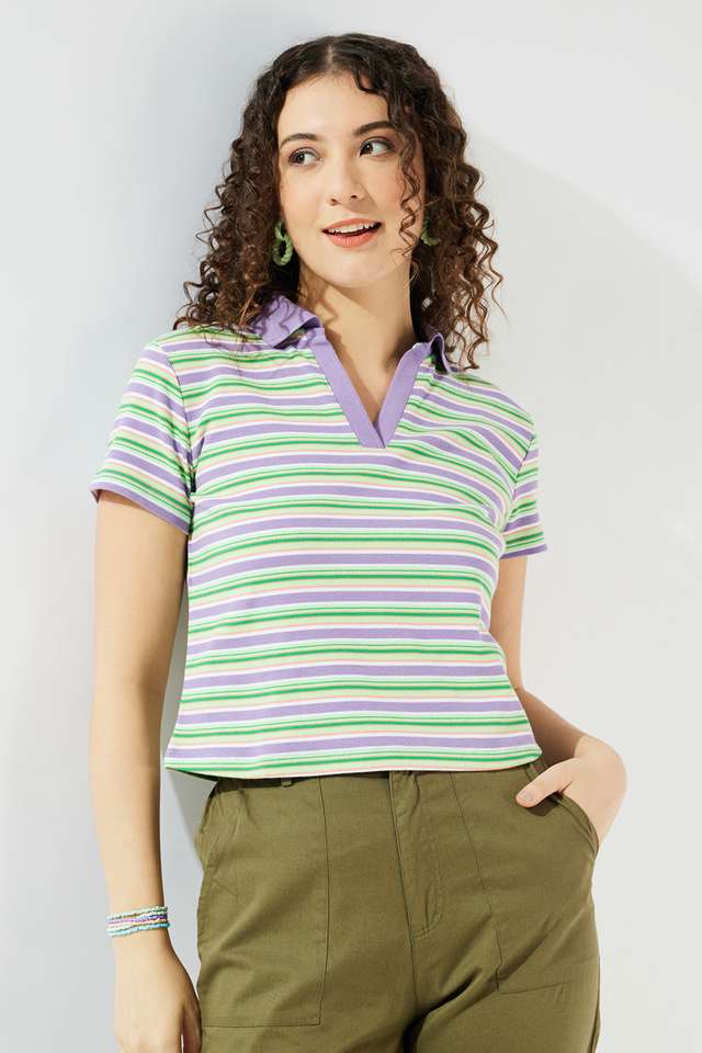 Yarn-Dyed-Cotton-Collared-Women-s-Top
