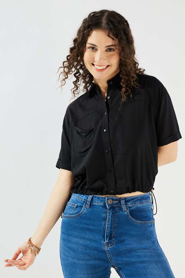 Solid-Collared-Viscose-Women-s-Casual-Wear-Shirt