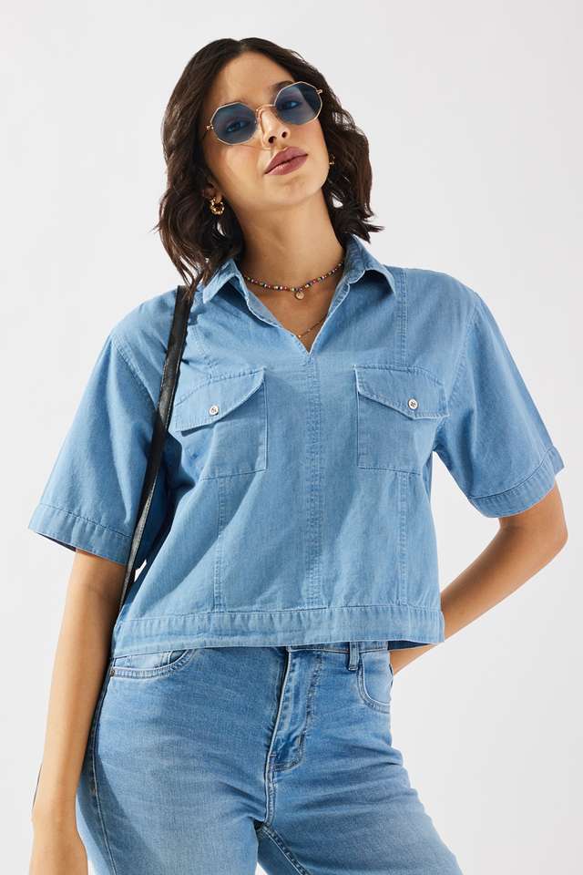 Solid-Cotton-Collared-Women-s-Top