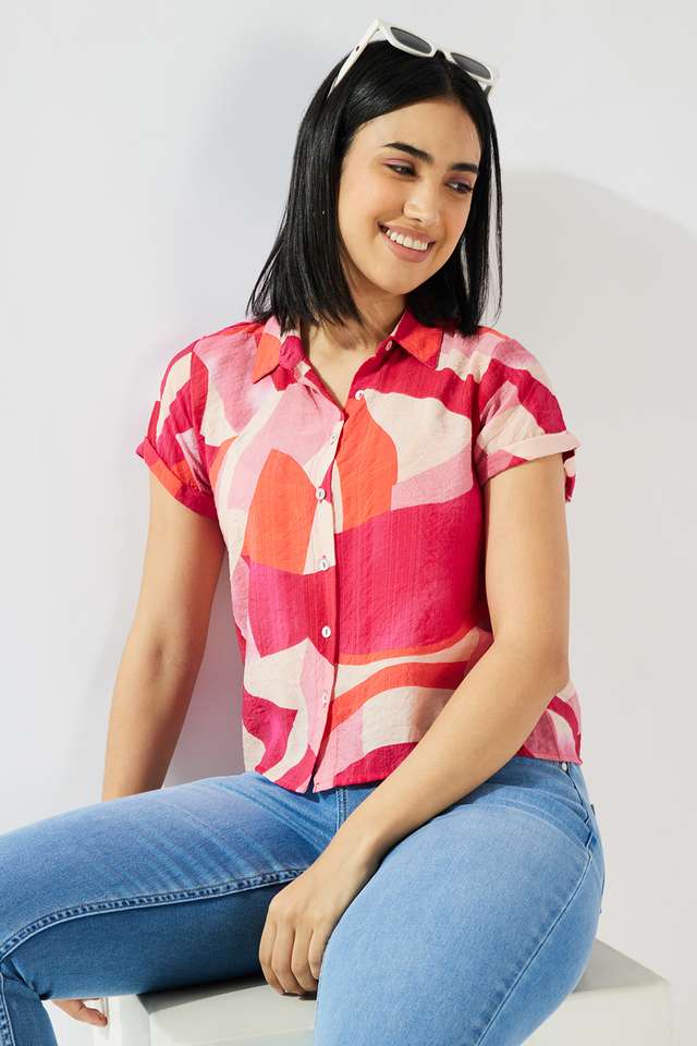 Printed-Collared-Blended-Fabric-Women-s-Casual-Wear-Shirt