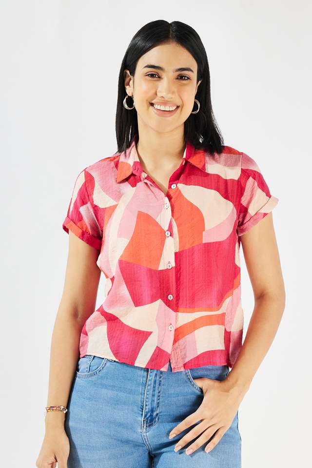 Printed-Collared-Blended-Fabric-Women-s-Casual-Wear-Shirt