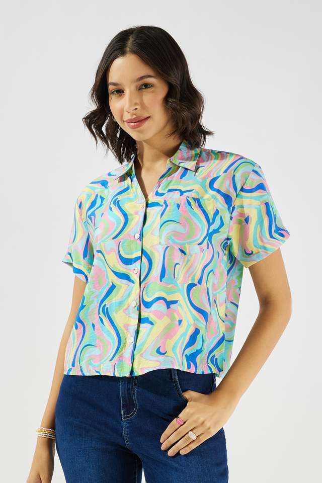 Solid-Collared-Blended-Fabric-Women-s-Casual-Wear-Shirt