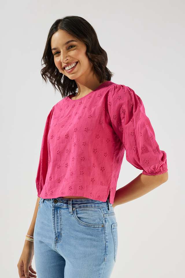 Solid-Cotton-Round-Neck-Women-s-Top