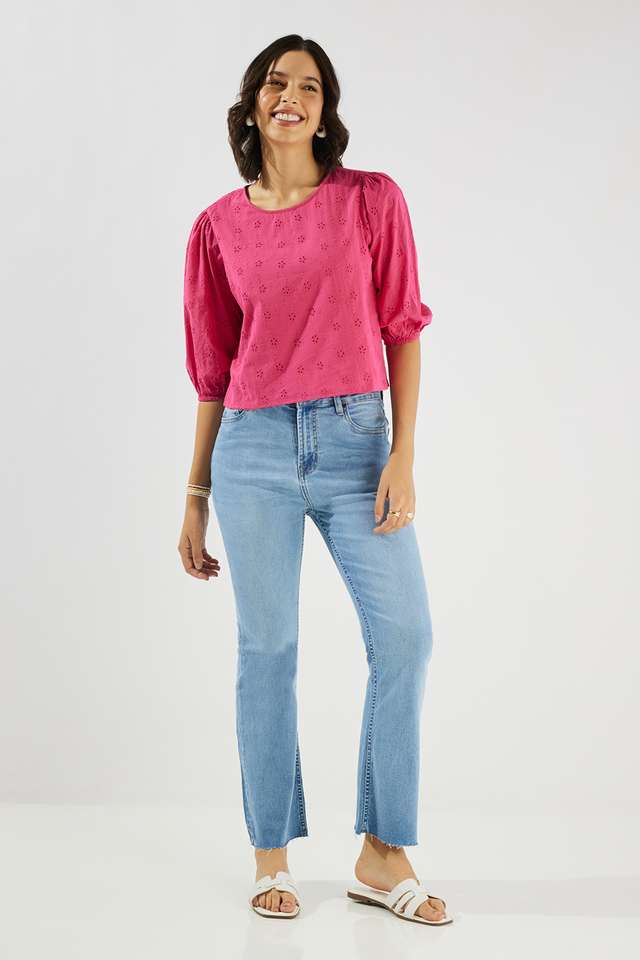 Solid-Cotton-Round-Neck-Women-s-Top