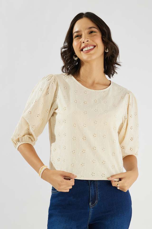 Solid-Cotton-Round-Neck-Women-s-Top