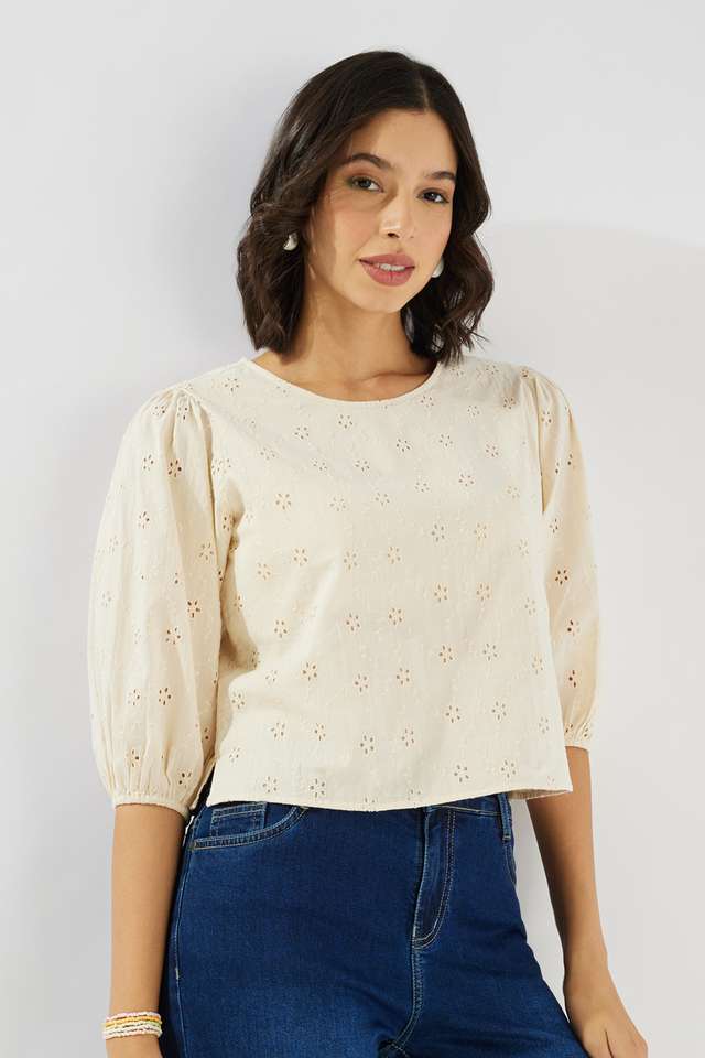 Solid-Cotton-Round-Neck-Women-s-Top