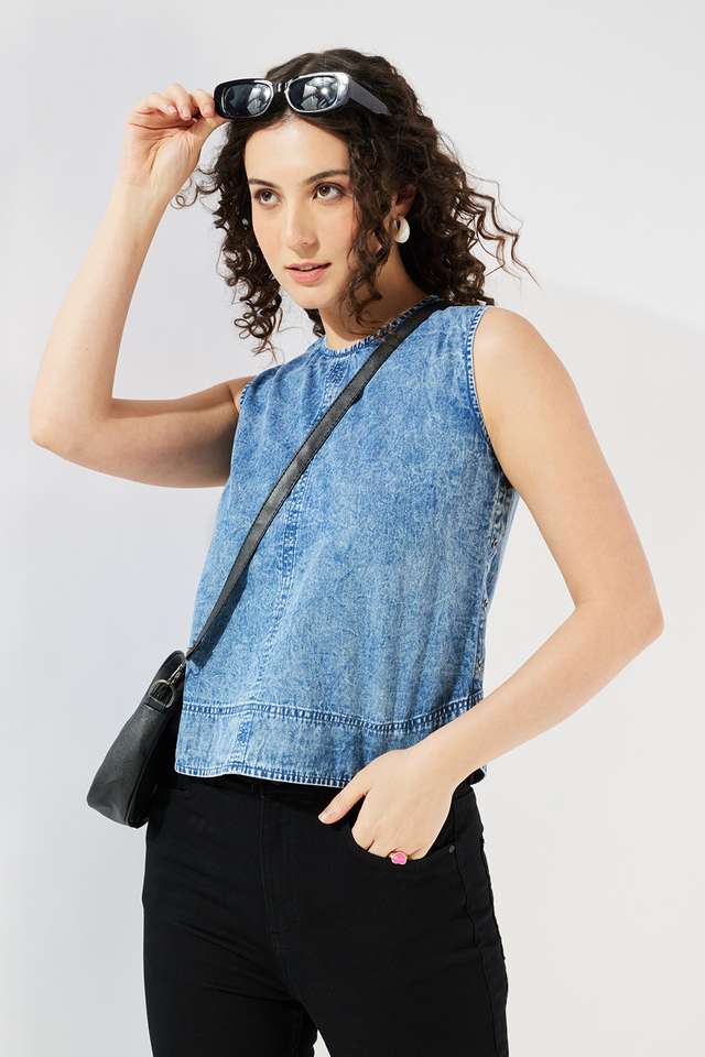 Solid-Cotton-Round-Neck-Women-s-Top