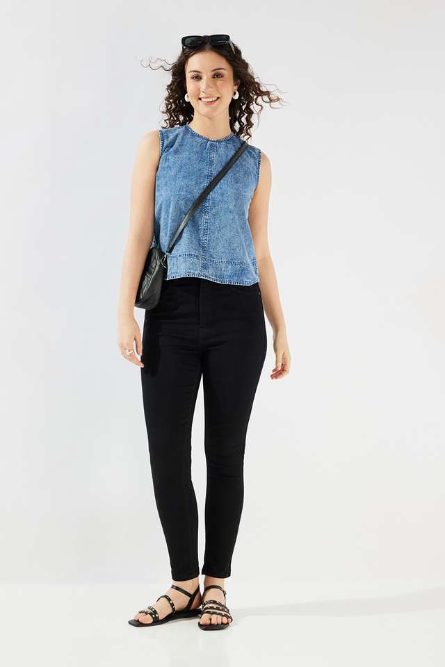 Solid-Cotton-Round-Neck-Women-s-Top