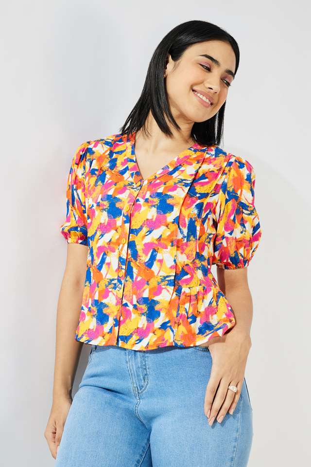 Solid-Viscose-V-Neck-Women-s-Top