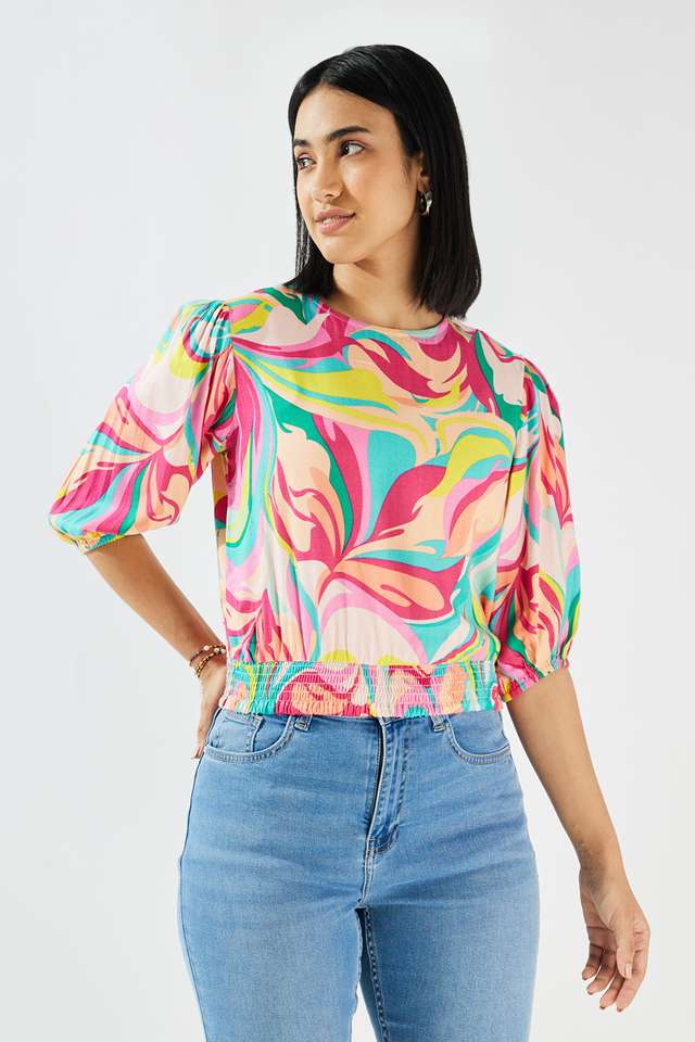 Solid-Viscose-Round-Neck-Women-s-Top