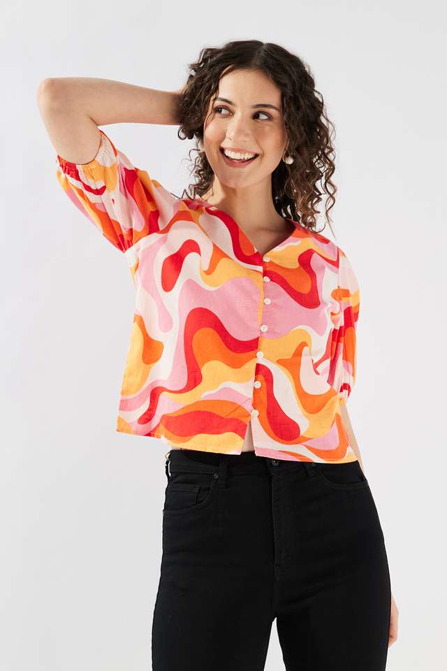 Solid-Blended-Fabric-V-Neck-Women-s-Top