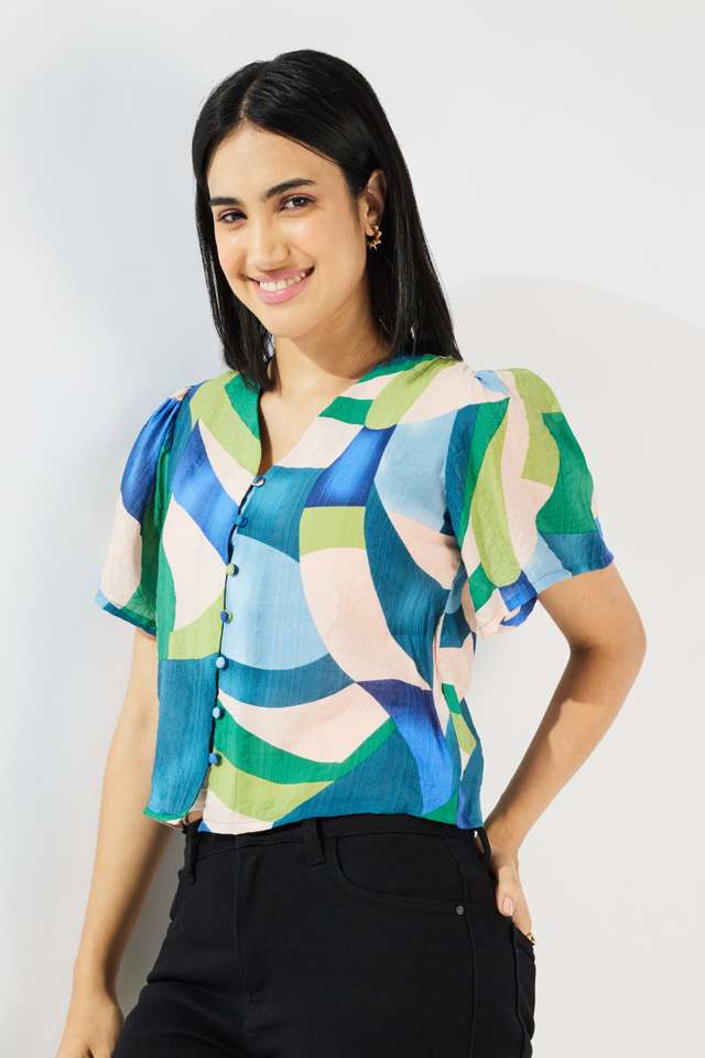 Solid-Blended-Fabric-V-Neck-Women-s-Top