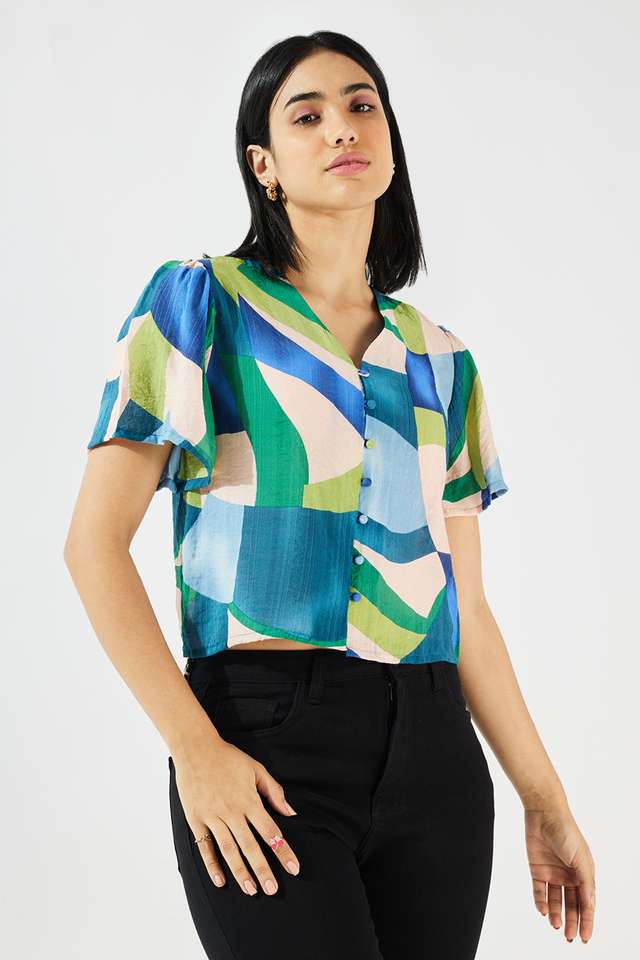 Solid-Blended-Fabric-V-Neck-Women-s-Top