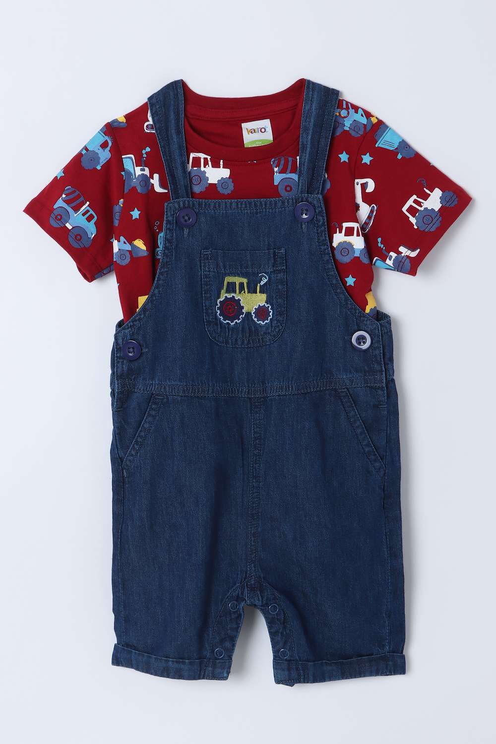 Embroidered-Denim-Calf-Length-Infants-Dungarees