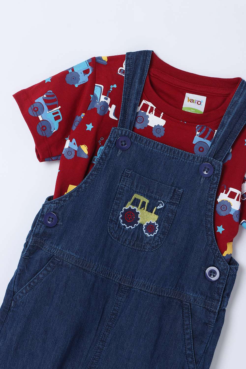 Embroidered-Denim-Calf-Length-Infants-Dungarees