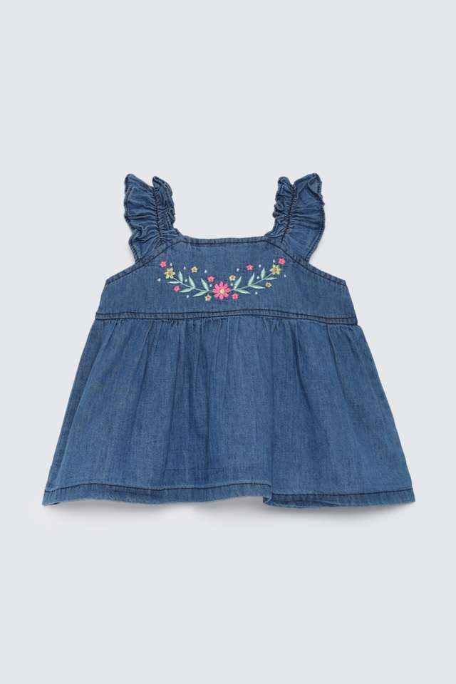 Embroidered-Denim-Round-Neck-Infant-Girls-Top