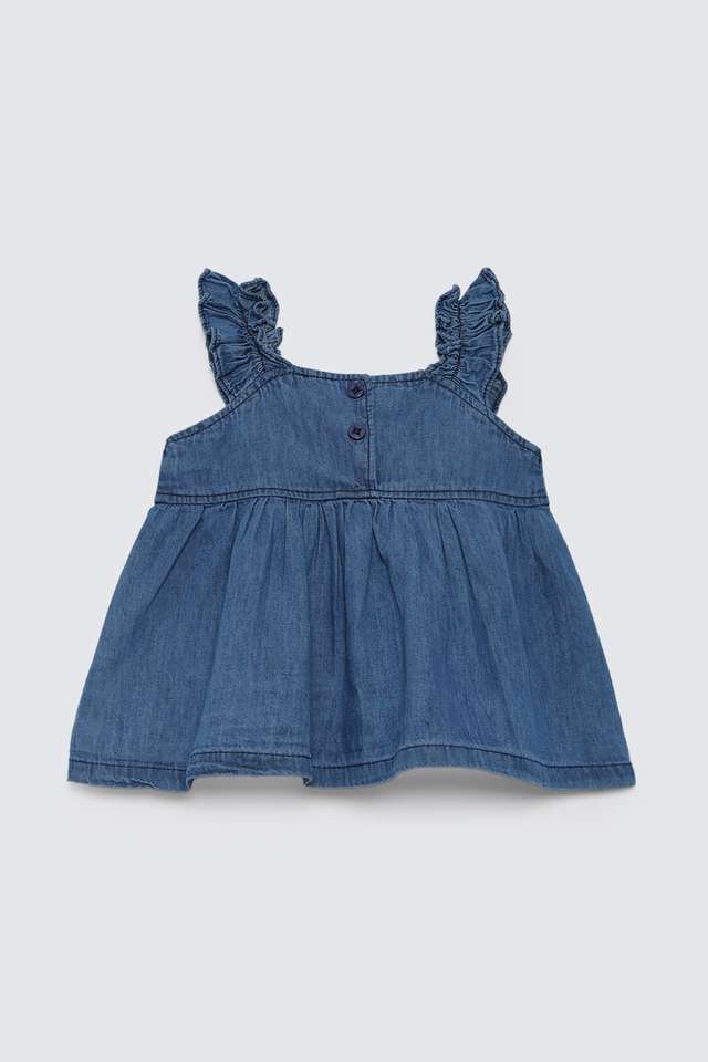 Embroidered-Denim-Round-Neck-Infant-Girls-Top