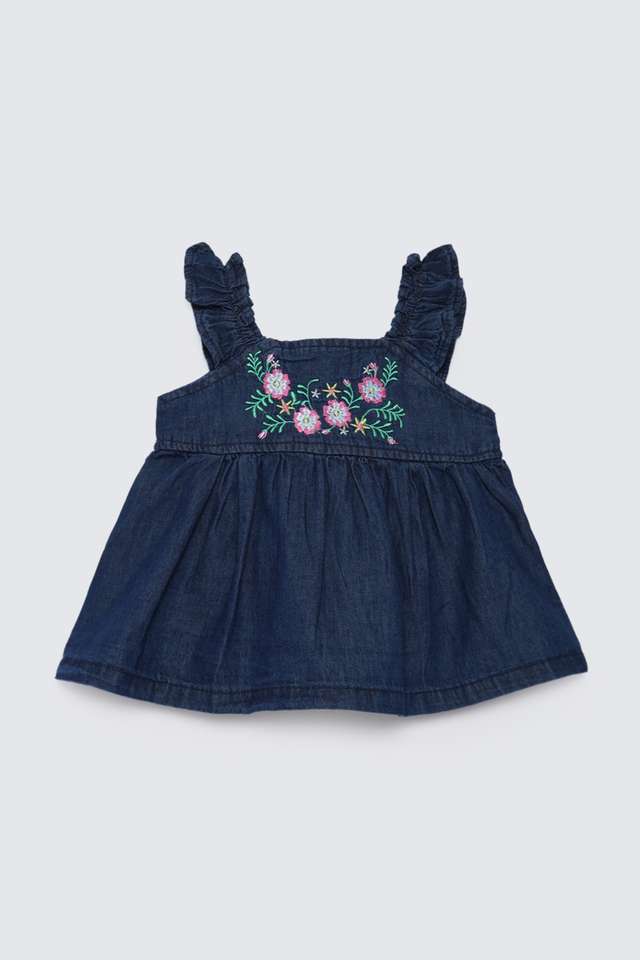 Embroidered-Denim-Round-Neck-Infant-Girls-Top