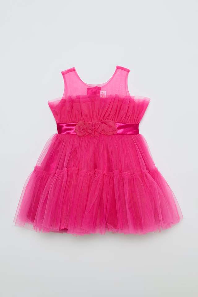 Solid-Polyester-Round-Neck-Infant-Girls-Party-Wear-Dress