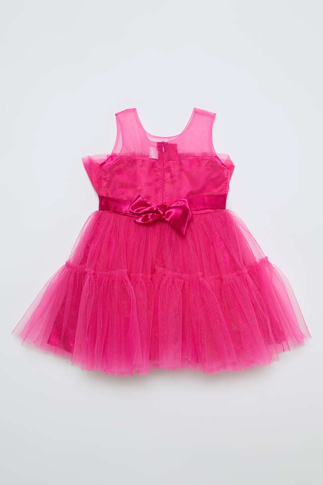 Solid-Polyester-Round-Neck-Infant-Girls-Party-Wear-Dress