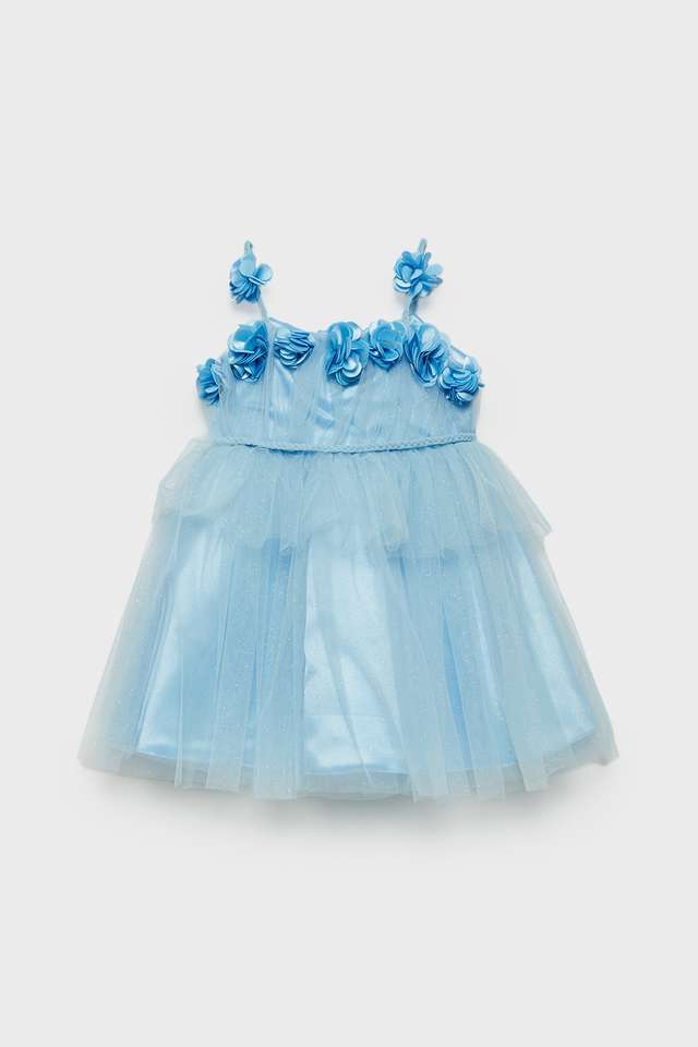Embellished-Polyester-Square-Neck-Infants-Casual-Wear-Dress