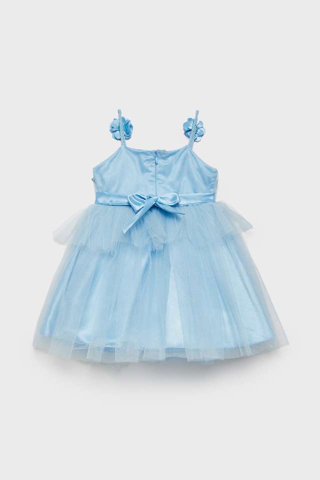 Embellished-Polyester-Square-Neck-Infants-Casual-Wear-Dress