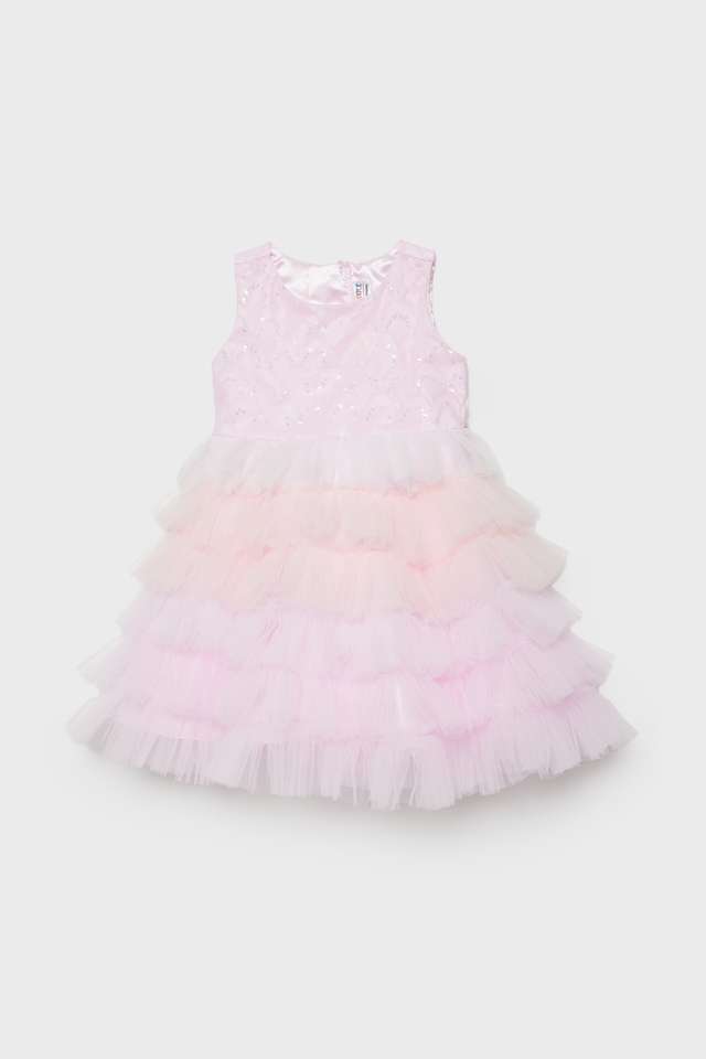 Embellished-Polyester-Round-Neck-Infants-Casual-Wear-Dress