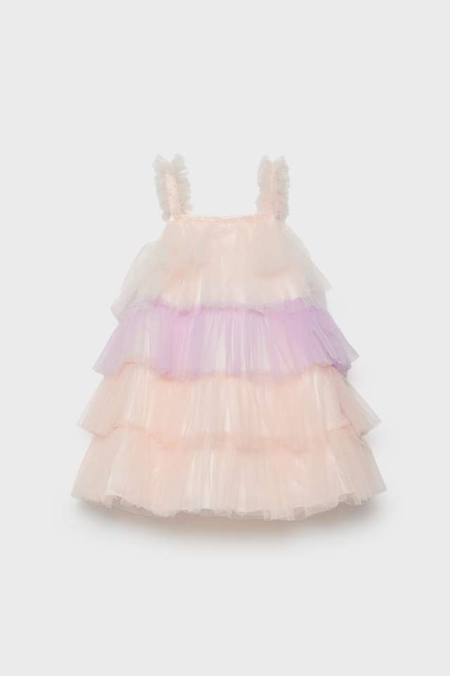 Solid-Polyester-Round-Neck-Infant-Girls-Party-Wear-Dress