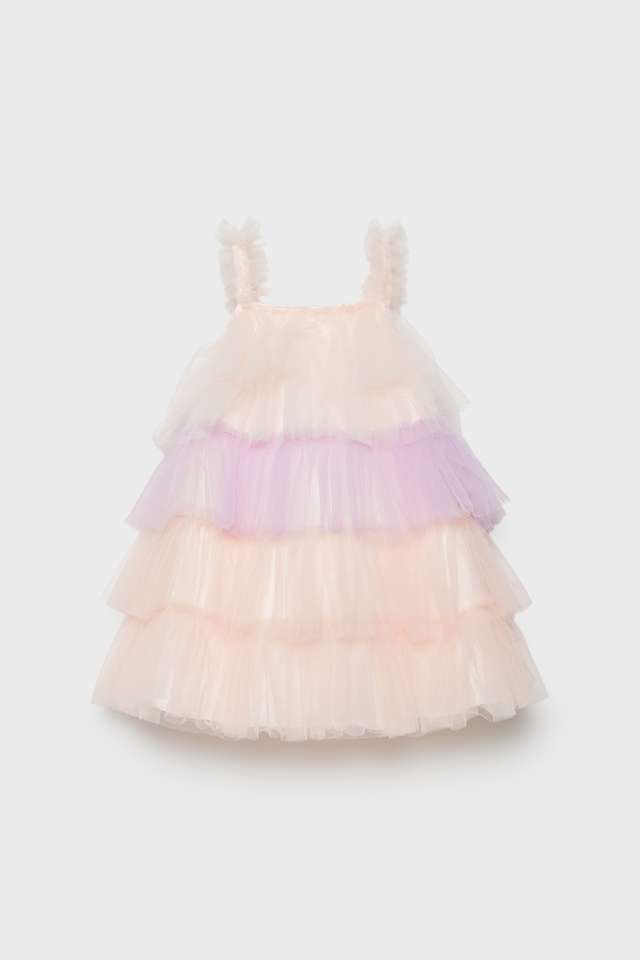 Solid-Polyester-Round-Neck-Infant-Girls-Party-Wear-Dress