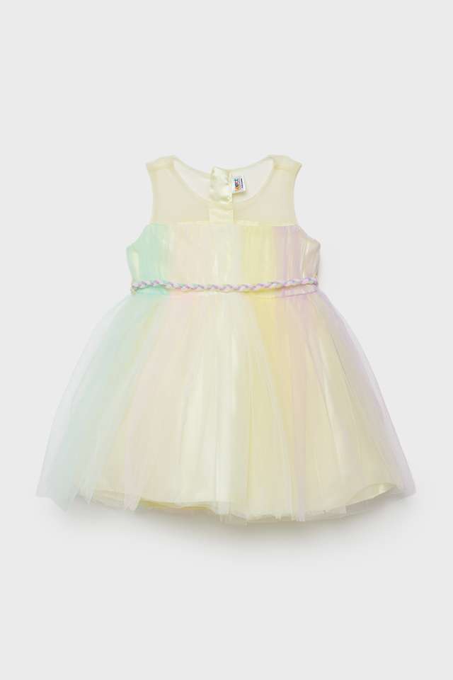Solid-Polyester-Round-Neck-Infants-Casual-Wear-Dress