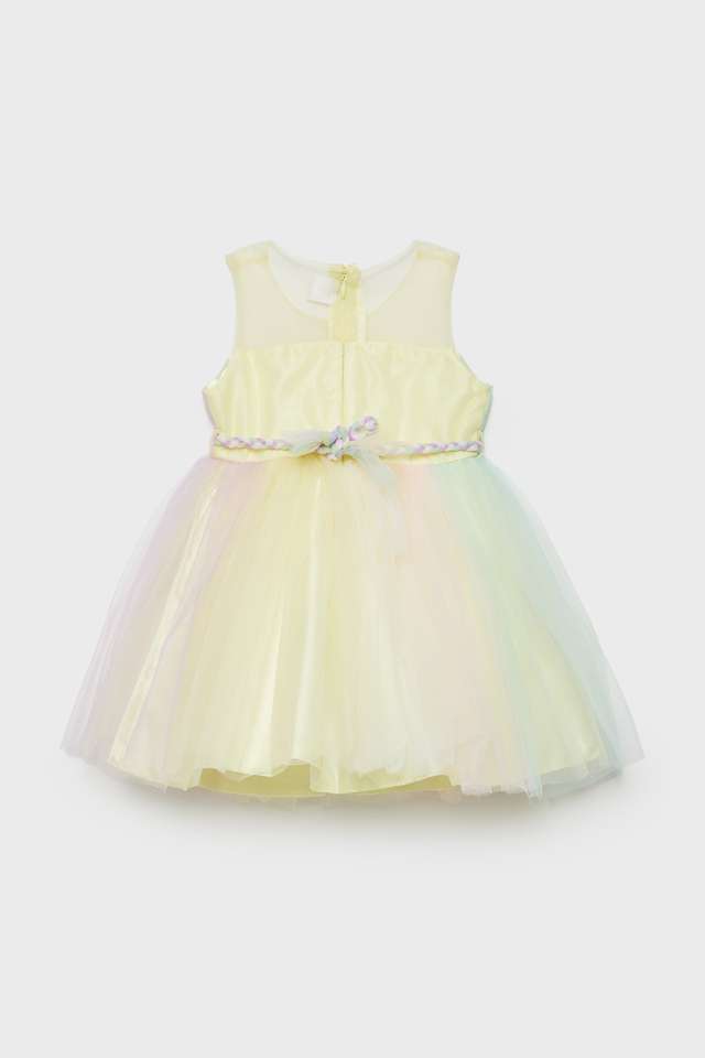 Solid-Polyester-Round-Neck-Infants-Casual-Wear-Dress