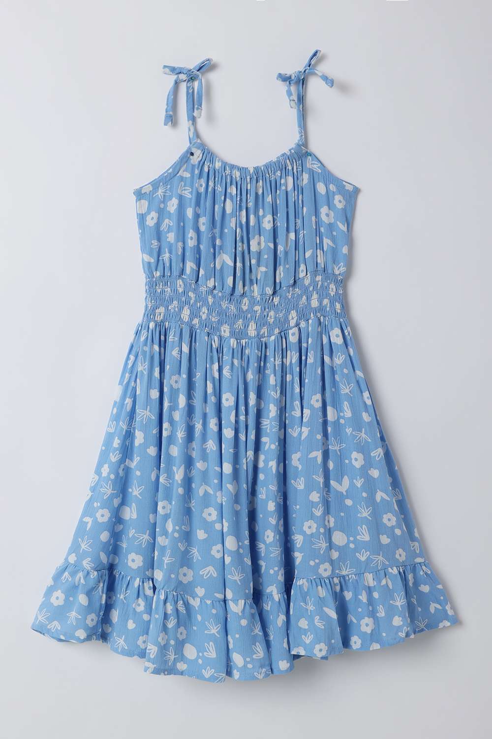 Solid-Blended-Fabric-Round-Neck-Girls-Casual-Wear-Dress