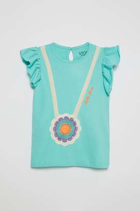 Solid-Blended-Fabric-Round-Neck-Girls-T-Shirt