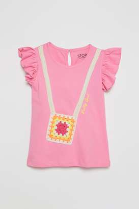Solid-Blended-Fabric-Round-Neck-Girls-T-Shirt