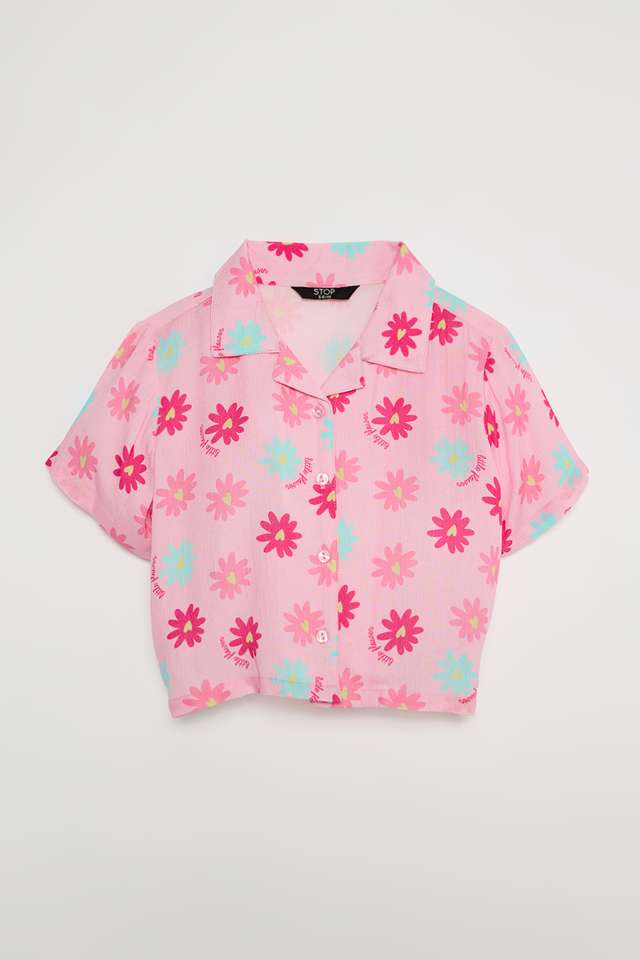 Solid-Blended-Fabric-Collared-Girls-T-Shirt