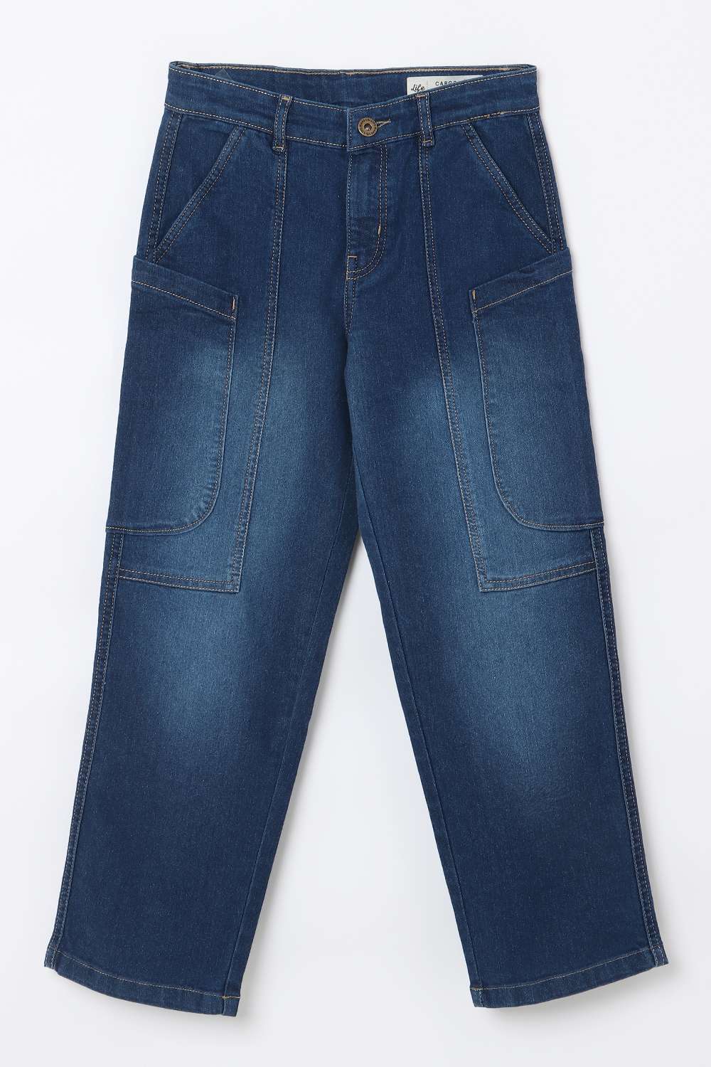 Solid-Denim-Regular-Fit-Boys-Cargos