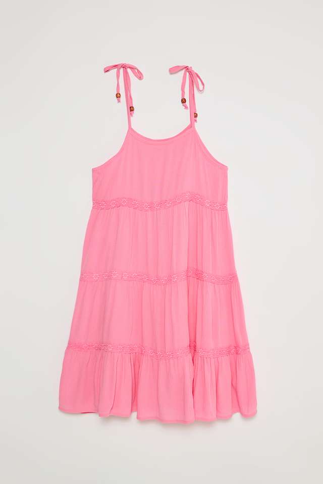 Solid-Blended-Fabric-Round-Neck-Girls-Casual-Wear-Dress