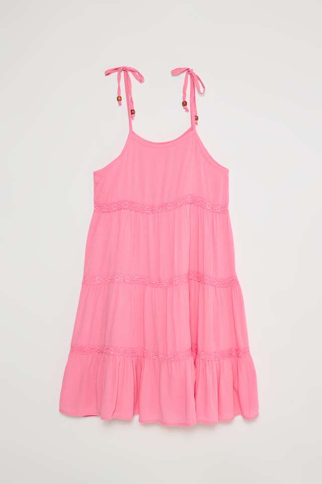 Solid-Blended-Fabric-Round-Neck-Girls-Casual-Wear-Dress
