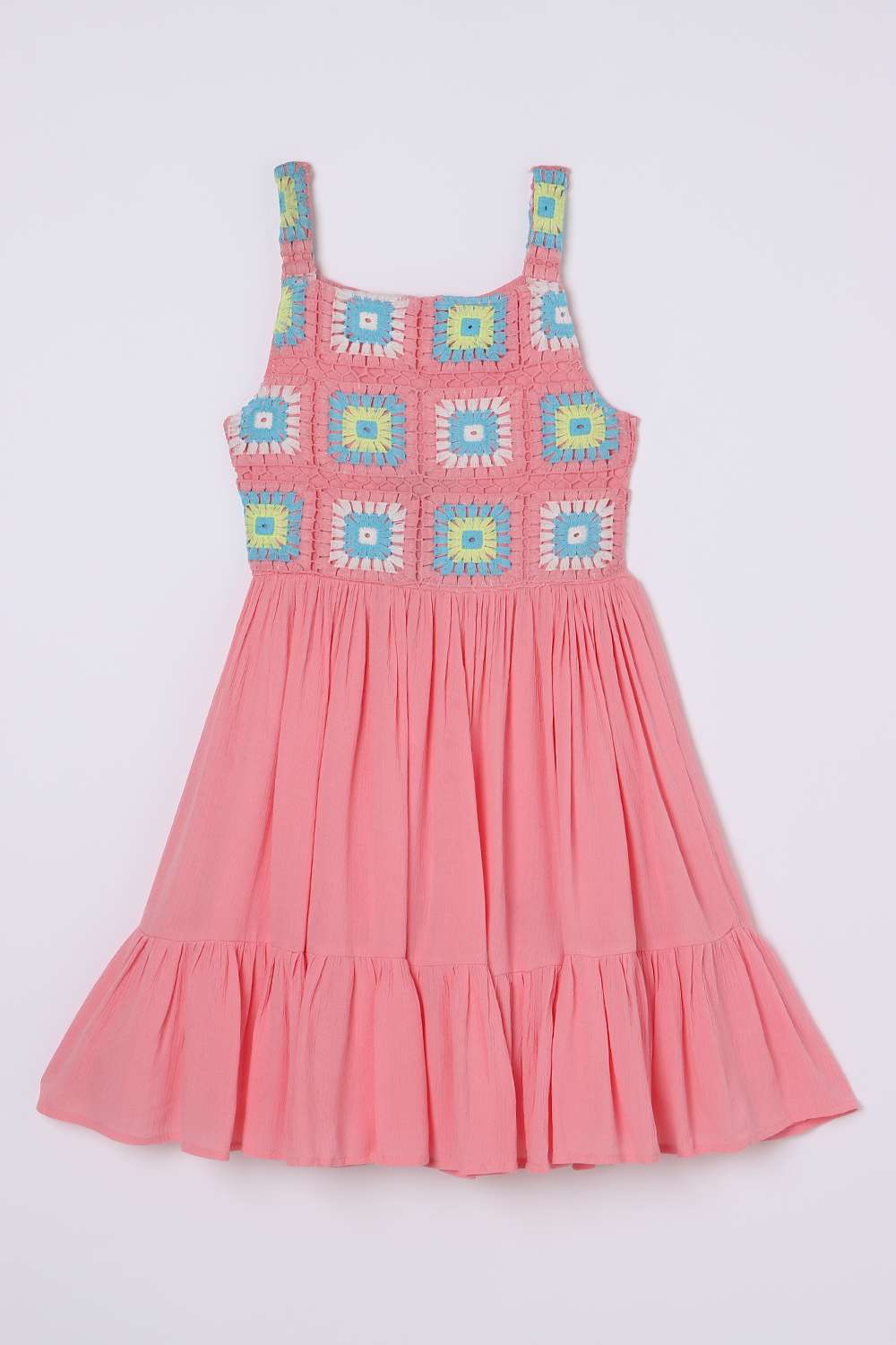 Solid-Blended-Fabric-Round-Neck-Girls-Casual-Wear-Dress