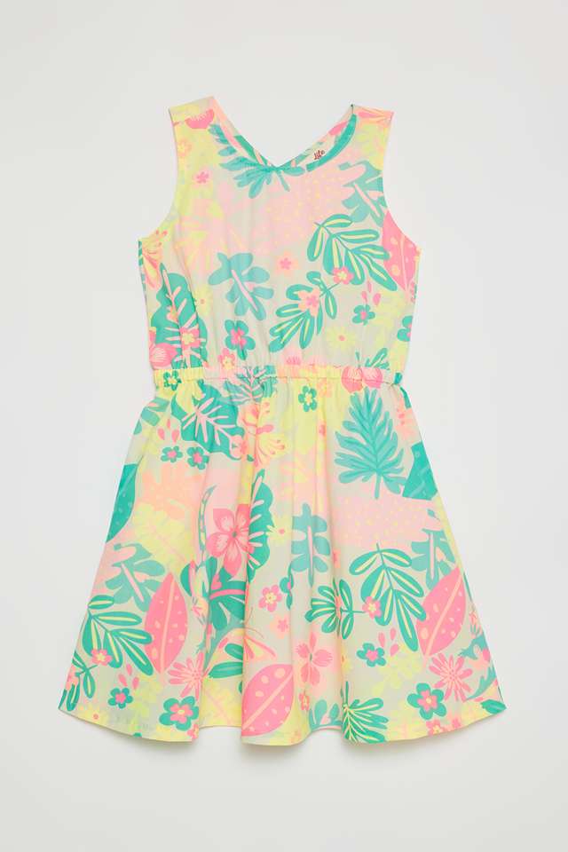 Solid-Blended-Fabric-Round-Neck-Girls-Casual-Wear-Dress