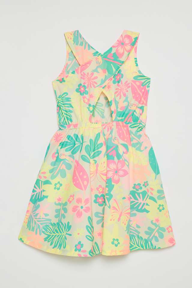 Solid-Blended-Fabric-Round-Neck-Girls-Casual-Wear-Dress