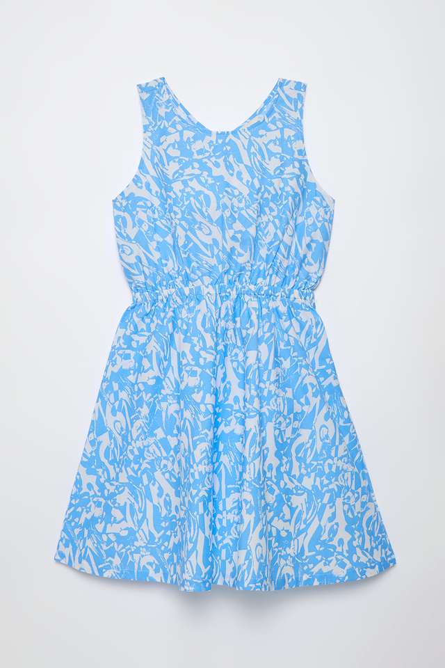 Solid-Blended-Fabric-Round-Neck-Girls-Casual-Wear-Dress