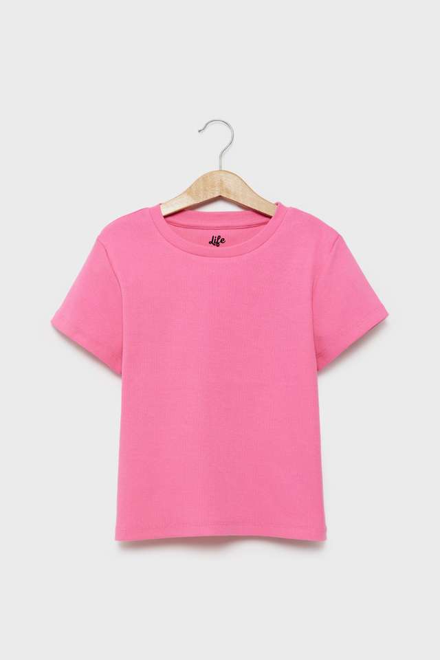 Solid-Cotton-Round-Neck-Girls-T-Shirt