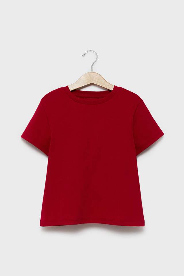 Solid-Cotton-Round-Neck-Girls-T-Shirt