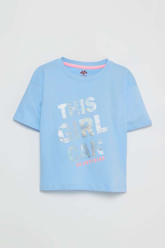 Solid-Blended-Fabric-Round-Neck-Girls-T-Shirt